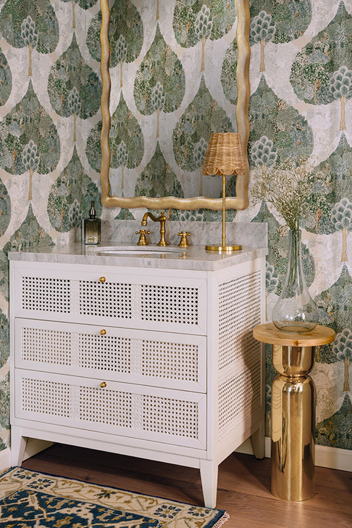 Sariah 36.5" White Cane & Marble Bath Linen