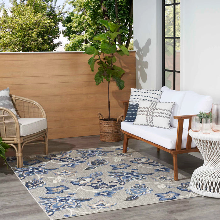 Annitra Indoor/Outdoor Blue & Grey Floral Area Rug - Elegance Collection