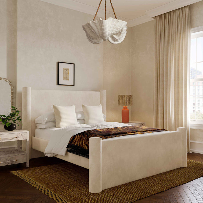 Anyah Cream Velvet Queen Bed