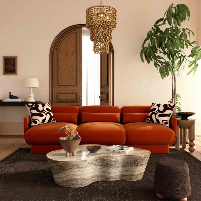 Arnaldo 90.5” Rust Orange Velvet Sofa