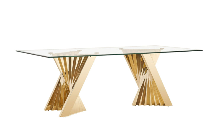 Boca 86.5" Glam Glass & Champagne Gold Dining Table
