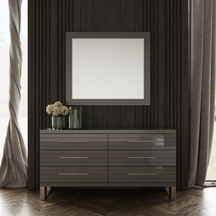 Surya Grey High Gloss Slatted Dresser