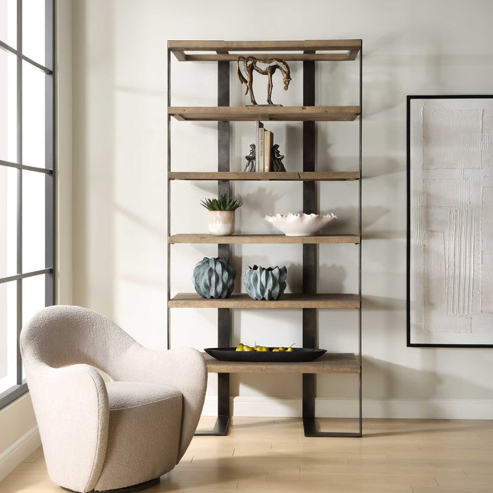 Harbor Natural Oak & Black Shelving