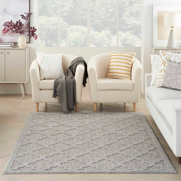 Asako Indoor/Outdoor Silver Grey Trellis Pattern Area Rug - Elegance Collection