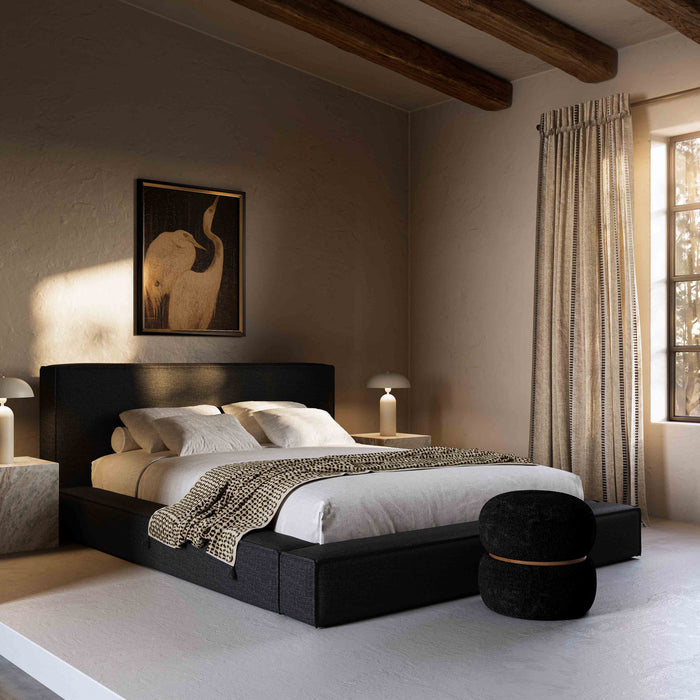 Galen Modern Black Linen Bed - Luxury Living Collection