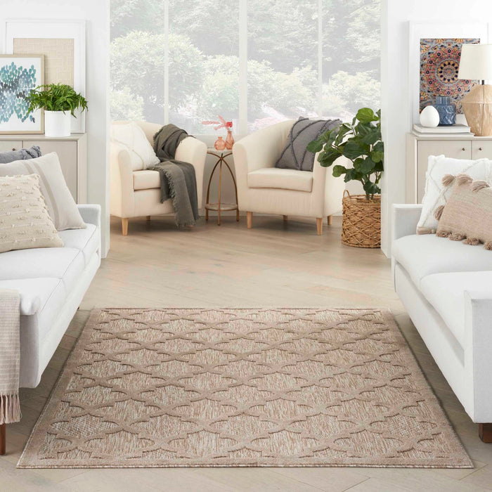 Asako Indoor/Outdoor Natural Beige Trellis Pattern Area Rug - Elegance Collection
