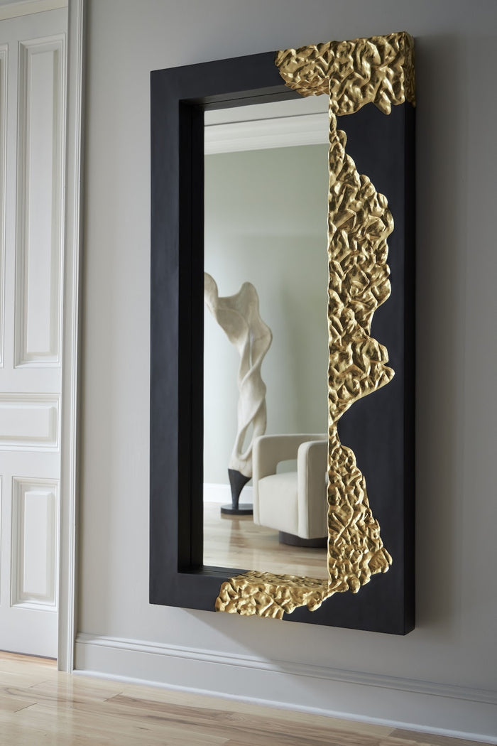 Mars Large Rectangular Black & Gold Leaf Wall Mirror