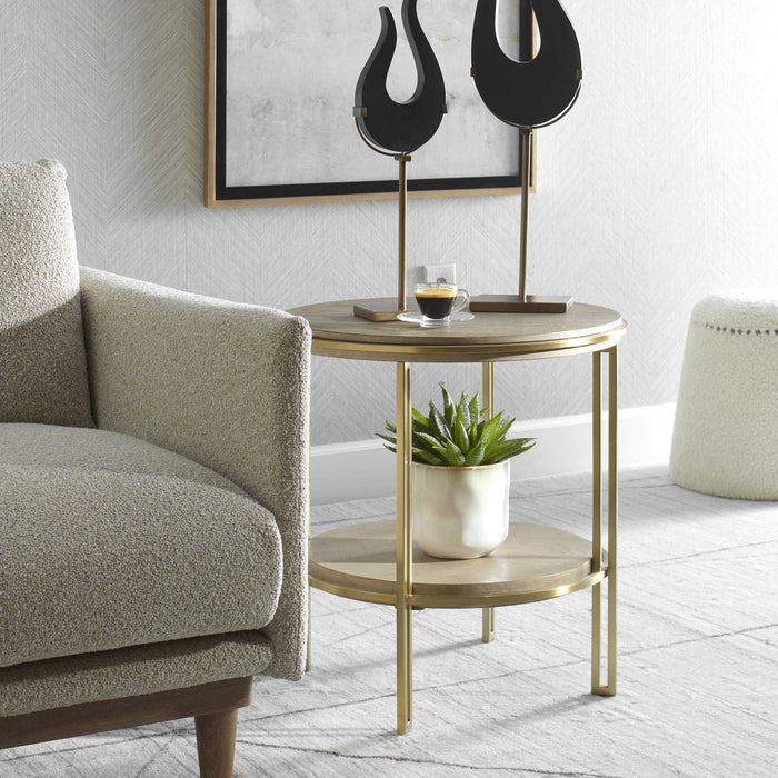 Lisa Oak & Brass End Table