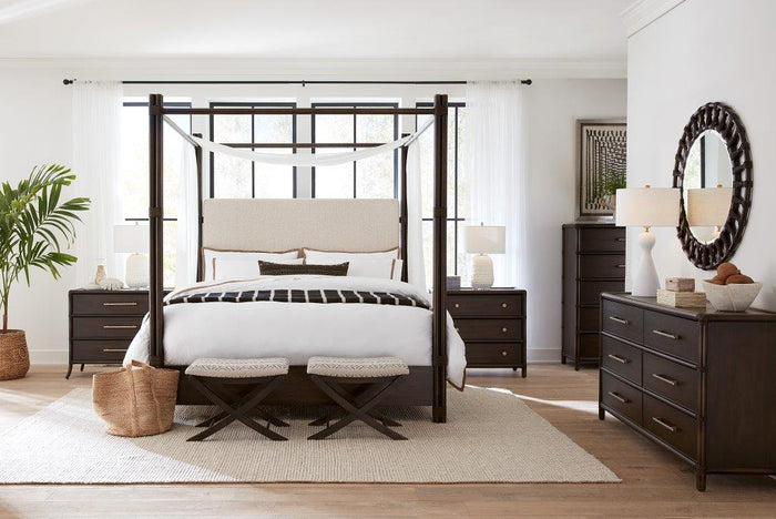 Nolita Black Sand Upholstered Poster Bed With Canopy