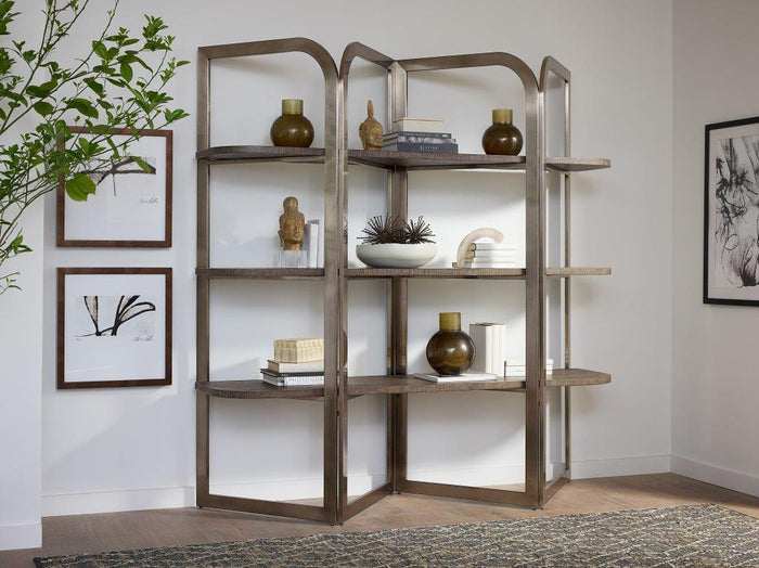 Reyeh Dark Wood & Pewter Modern Etagere