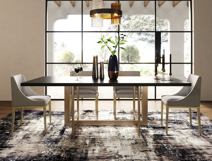 Trisha 86.5" Modern Black Ash & Brass Dining Table