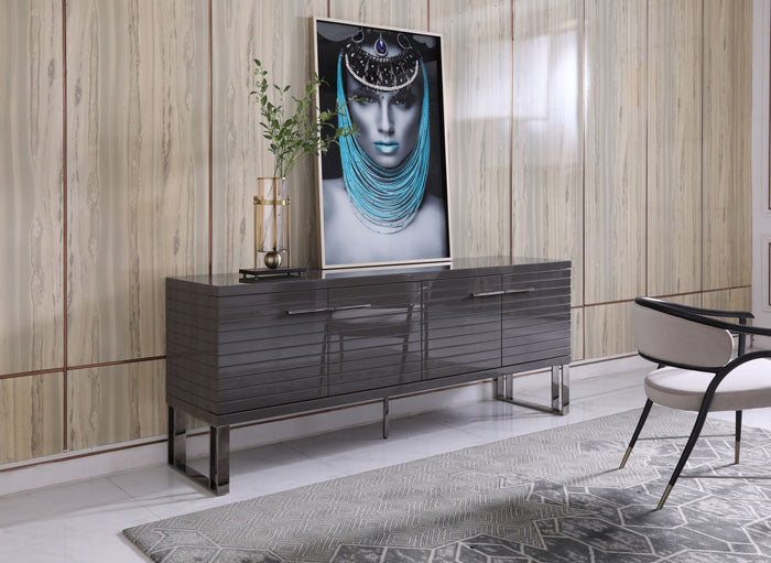 Surya Grey High Gloss Slatted Buffet