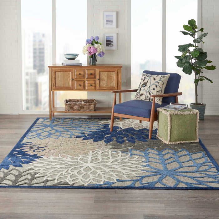 Annitra Indoor/Outdoor Blue Multicolor Blosoms Area Rug - Elegance Collection