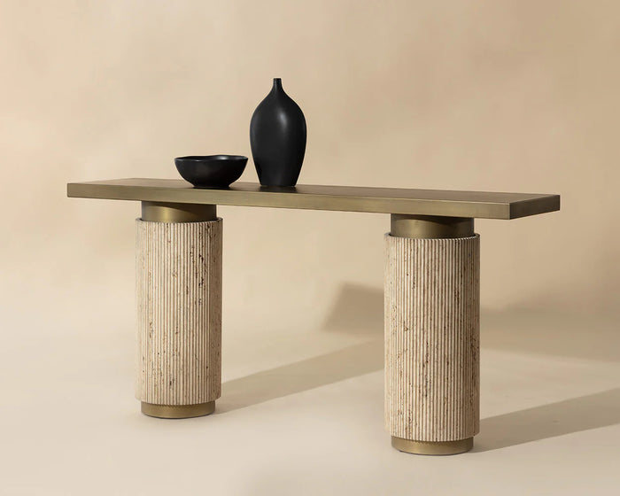 Ashva 68" Natural Travertine & Brass Console Table