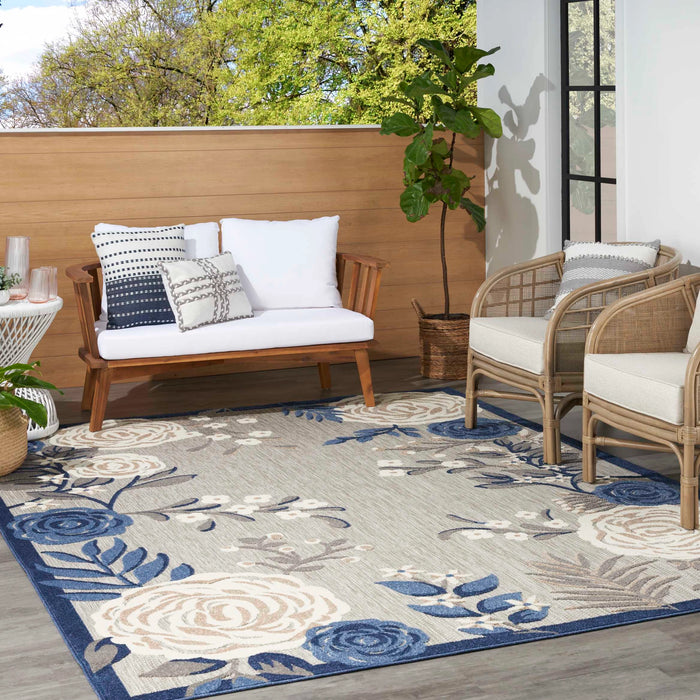Annitra Indoor/Outdoor Blue & Grey Garden Area Rug - Elegance Collection