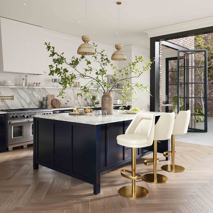 Kyng Cream and Gold Adjustable Swivel Stool - Luxury Living Collection