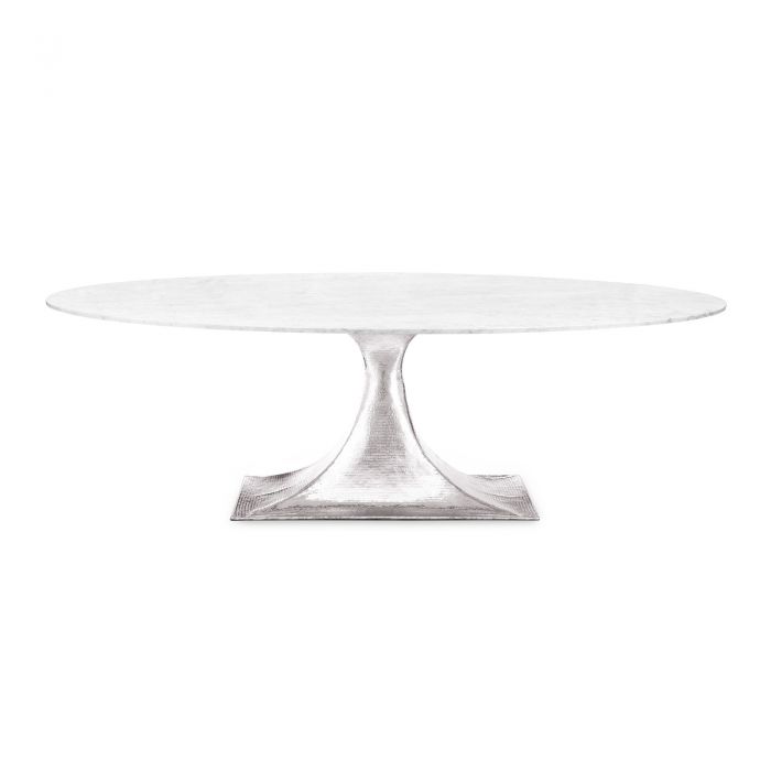 Ruthie 95" Carrara Marble & Silver Dining Table