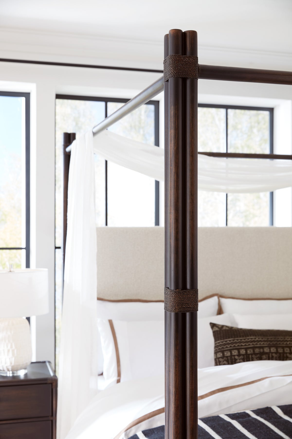 Nolita Black Sand Upholstered Poster Bed With Canopy