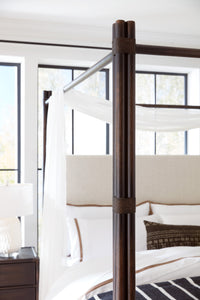 Nolita Black Sand Upholstered Poster Bed With Canopy