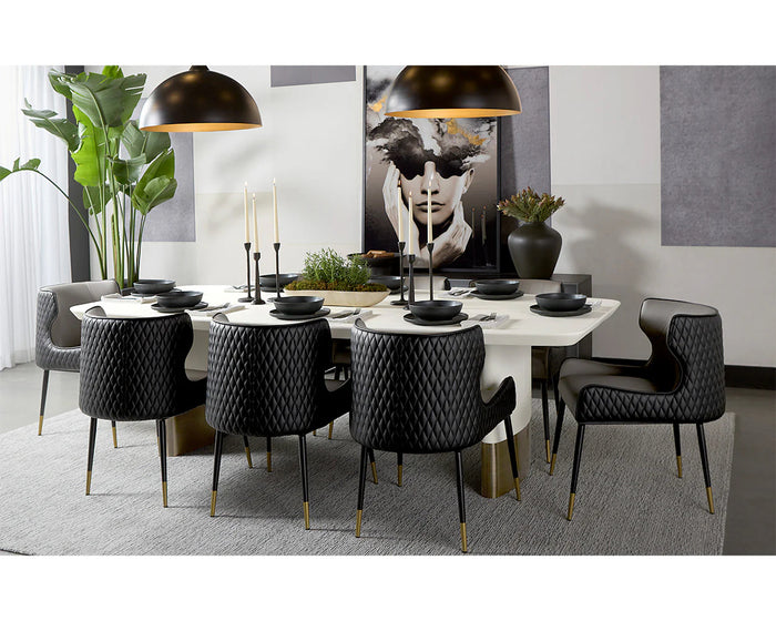 Calida Cream Faux Leather & Gold Dining Table & Gianni Dining Chairs (Set of 8)