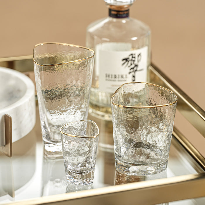 Aperitivo Triangular Double Old Fashioned Glass with Gold Rim - Set of 12