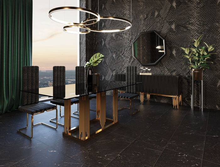 Aurelius Modern Smoked Grey Glass & Rosegold Dining Table