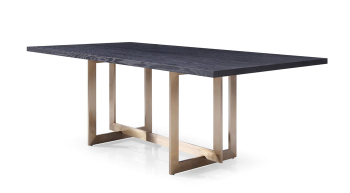 Trisha 86.5" Modern Black Ash & Brass Dining Table