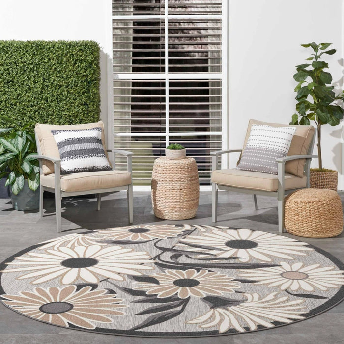 Annitra Indoor/Outdoor Beige Flowers Area Rug - Elegance Collection