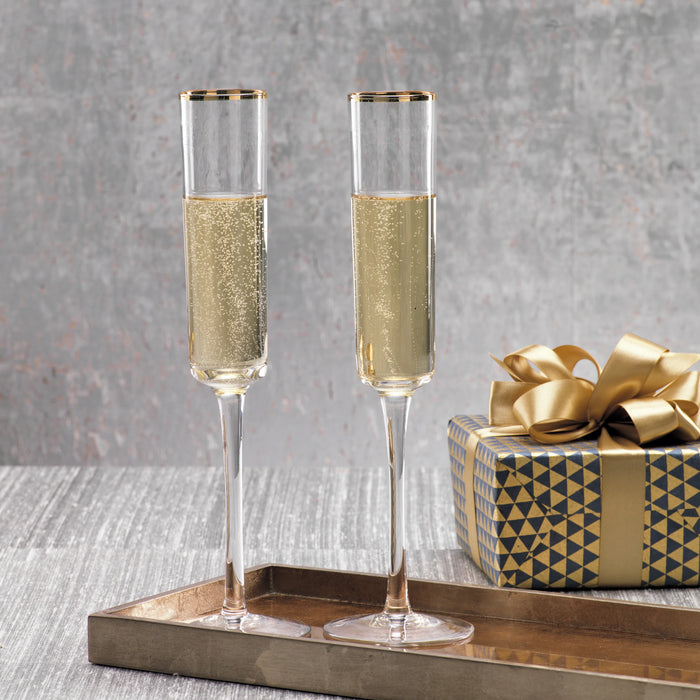 Tall Champagne Flute with Gold Rim - Set of 12