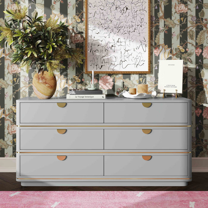 Kace Grey 6 Drawer Dresser - Luxury Living Collection