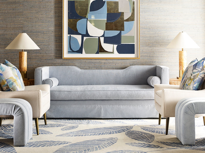 Seraphina 81" Classic Skirted Tuxedo Atlantic Blue Custom Sofa