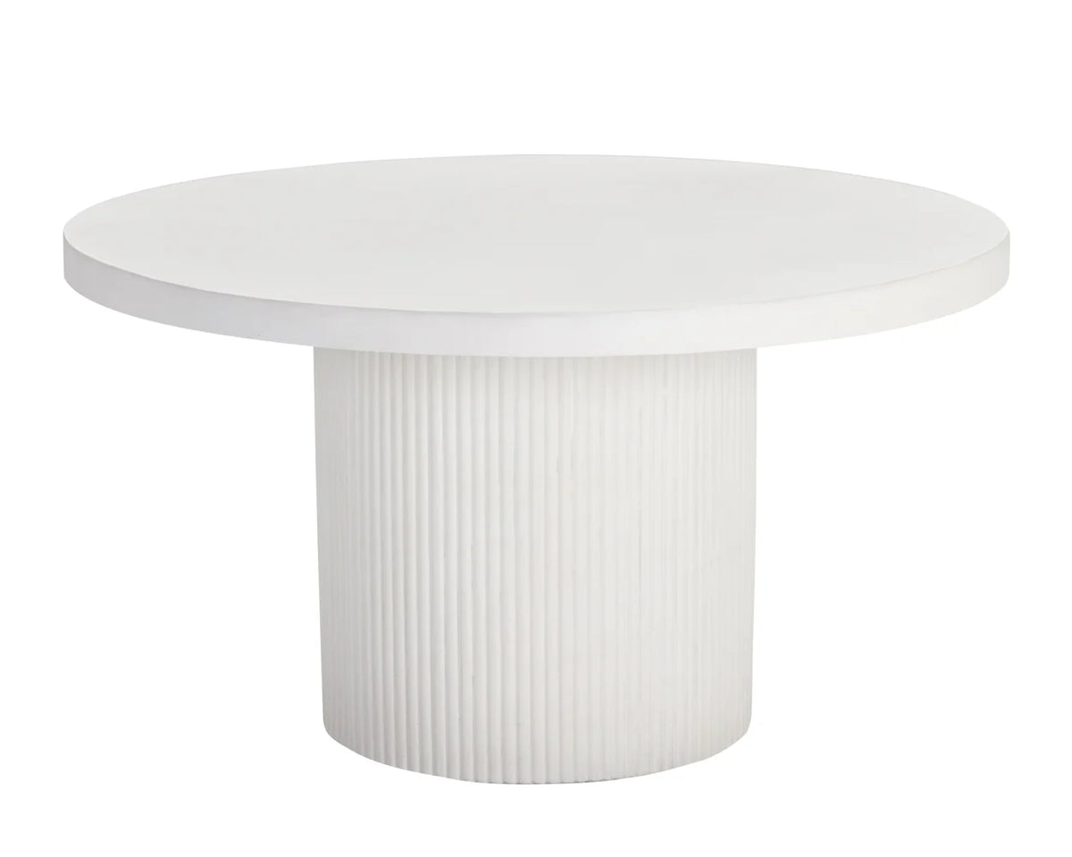 Nicolette Indoor/Outdoor White 55" Dining Table & Outdoor Capri Brown Teak Dining Chairs (Set of 4)