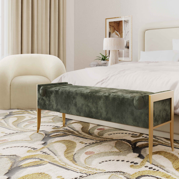 Vida Green Textured Velvet Bench - Luxury Living Collection