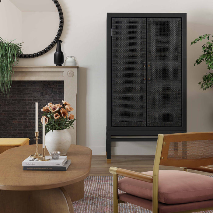 Arimo Charcoal Woven Rattan Cabinet