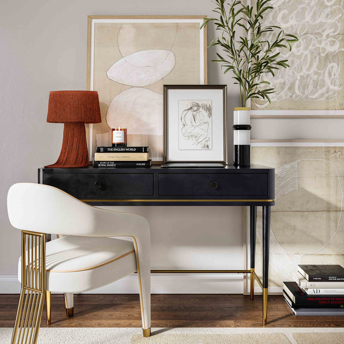 Reya Two Drawer Black Desk