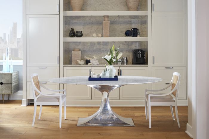 Ruthie 95" Carrara Marble & Silver Dining Table