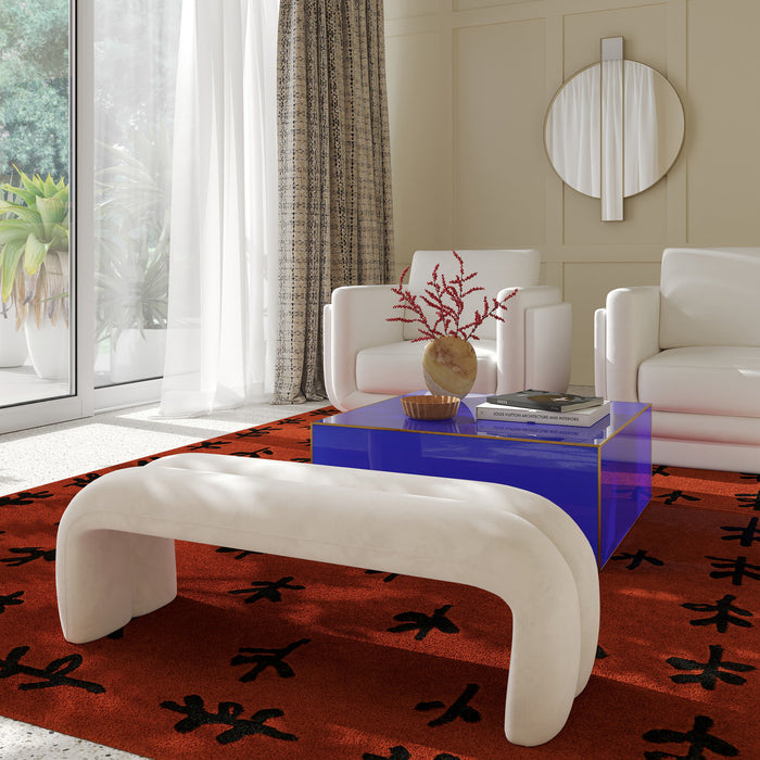 Lucien Cream Velvet Channeled Bench - Luxury Living Collection