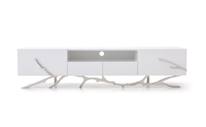 Erra Modern White & Stainless Steel TV Stand - 87" Wide