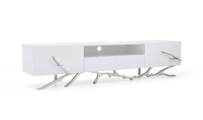 Erra Modern White & Stainless Steel TV Stand - 87" Wide