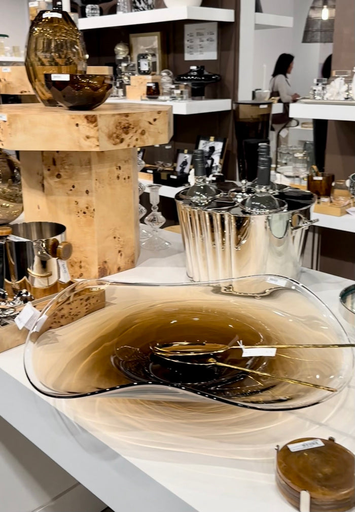 Ocean Waves Oversized Taupe Glass Bowls -(2 Sizes Available)