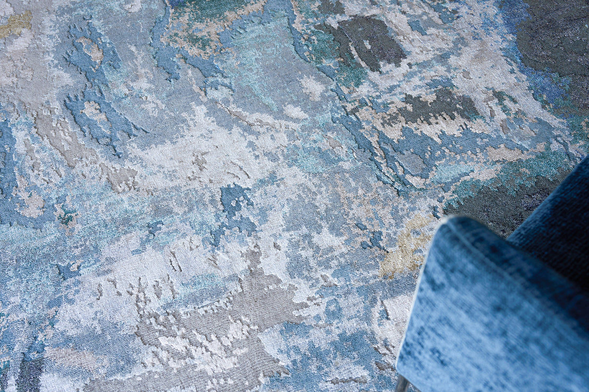 Ella Blue/Silver/Dark Grey Luxury Area Rug - Elegance Collection