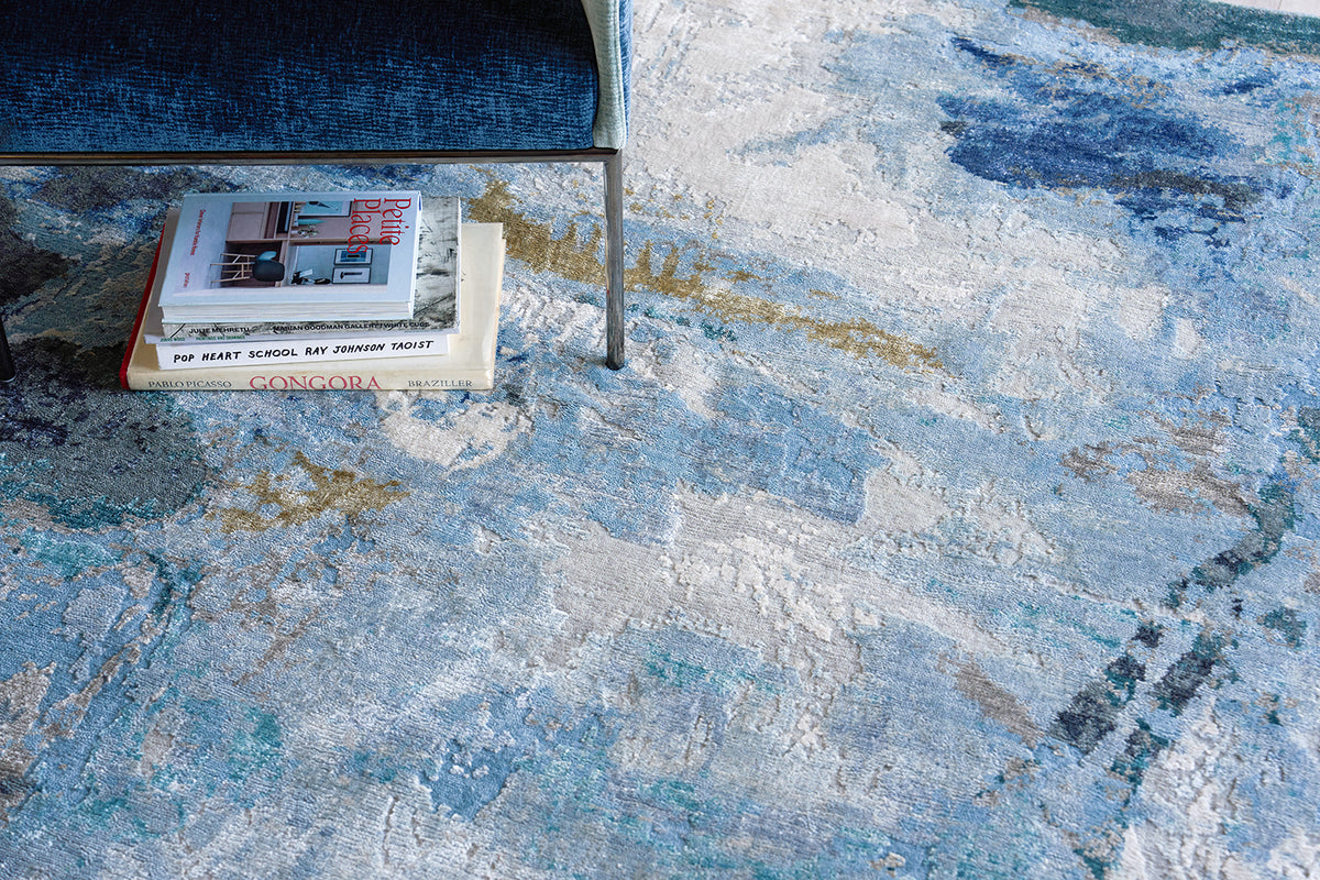 Ella Blue/Silver/Dark Grey Luxury Area Rug - Elegance Collection