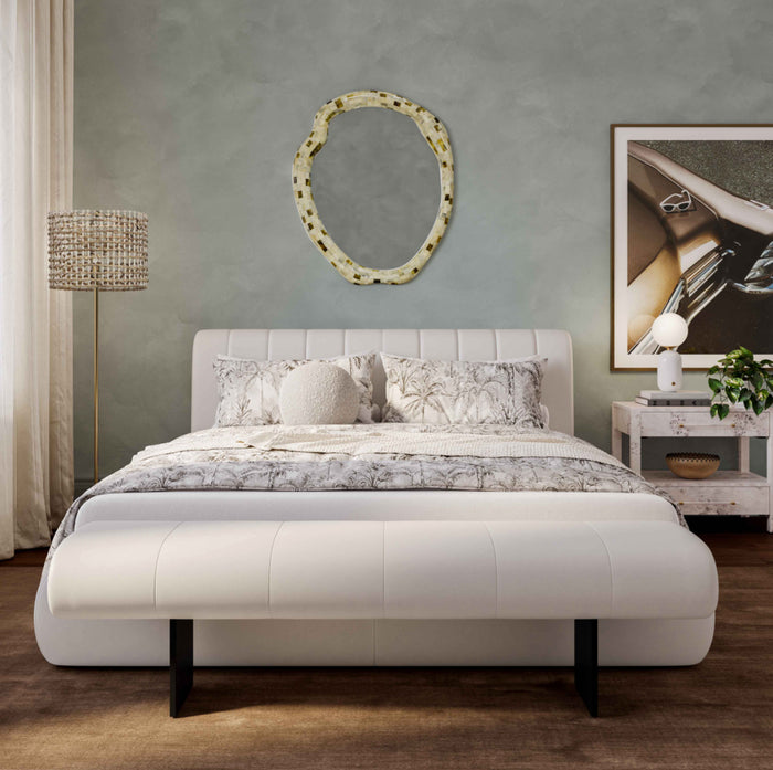 Laural Cream Vegan Leather Bench