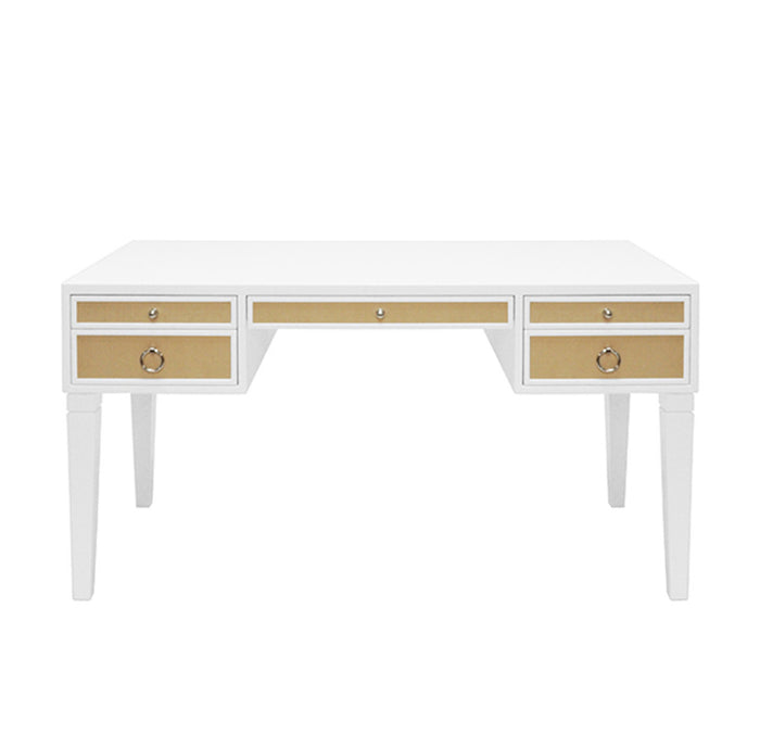 Bailah 56.5”Grasscloth Drawer White & Silver Desk