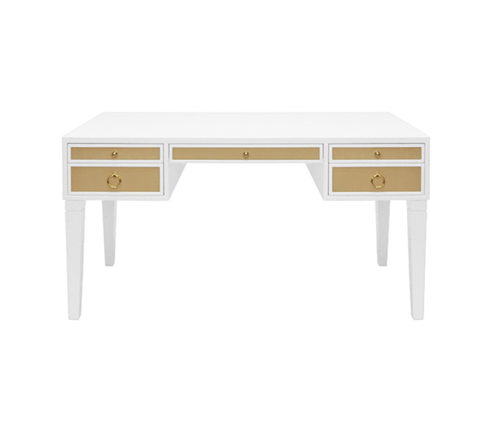Bailah 56.5”Grasscloth Drawer White & Brass Desk