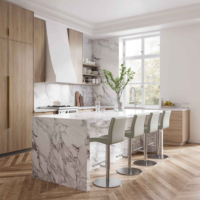 Pluto Light Grey Vegan Leather on Silver Adjustable Stool - Luxury Living Collection