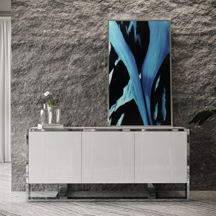 Rowena Modern White High Gloss & Stainless Steel Buffet