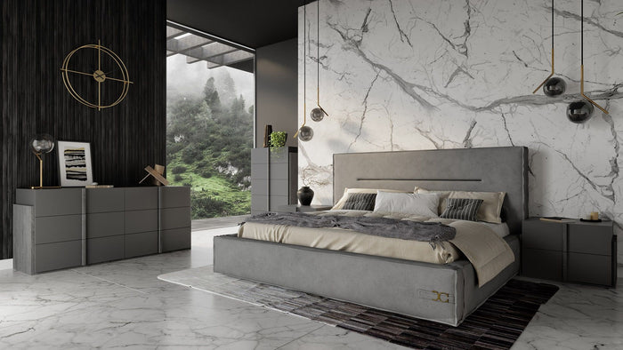 Marigold Eastern King Italian Contemporary Grey Leather Bed