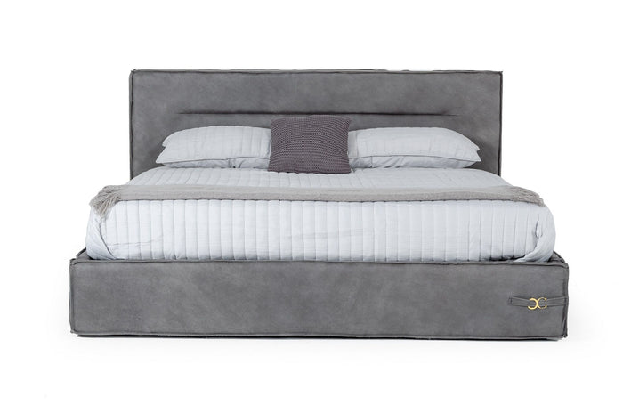 Marigold Eastern King Italian Contemporary Grey Leather Bed