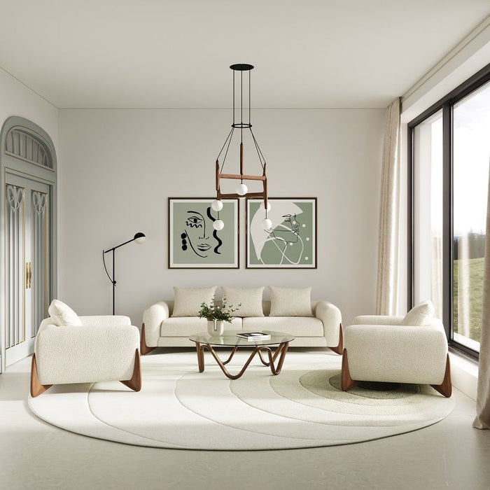 Palacio Cream Fabric and Walnut Sofa